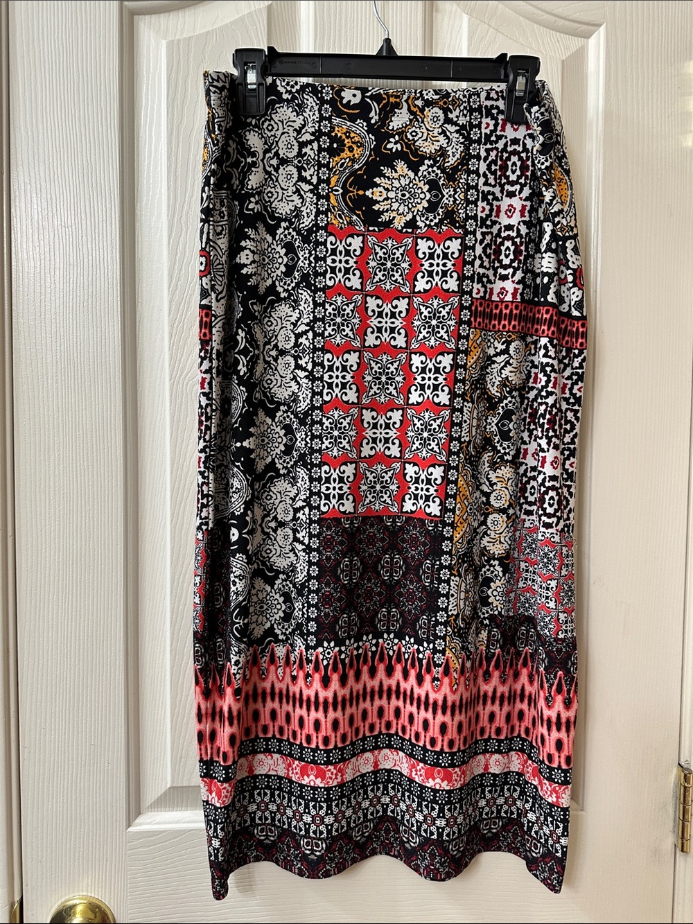 Jules & Leopold Black, Red & Cream Patchwork Midi Skirt